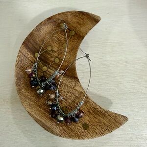 ✨ Beaded Hoop Crystal Dangle Earrings Purple Pink Silver Tone ✨